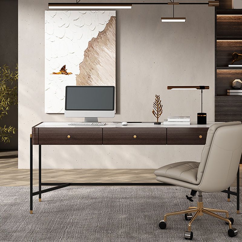 グラム長方形のライティングデスクストーンオフィスデスク3つの引き出し付き