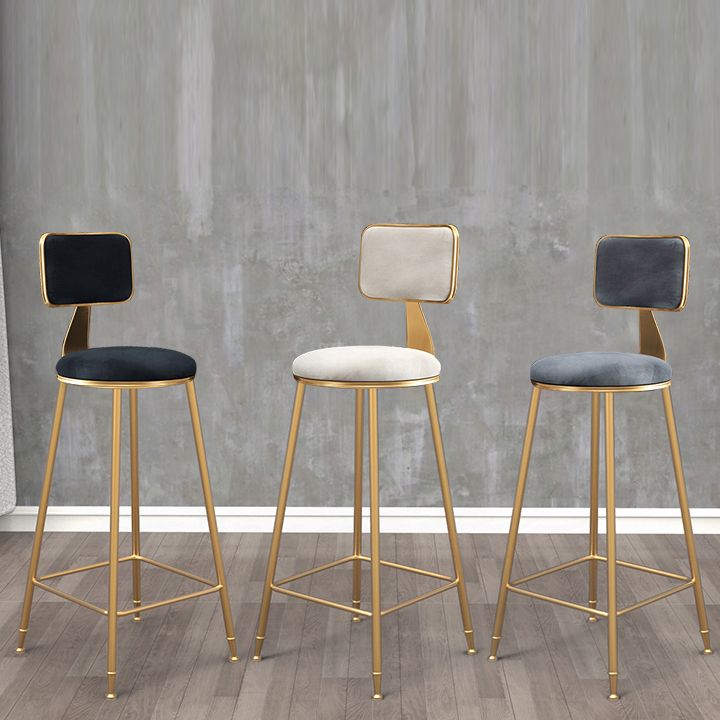 Glam Armless Backrest Counter Stool Iron Cashier Bar Stool with Flannel Cushion and Pedal Clearhalo 'Bar Furniture' 'Bar Stools' 'bar_stools' 'furn' 'furn_bar_stools' 'Furniture' 'furniture_bar_stools' 'Kitchen & Dining Furniture' 1200x1200_87453bac-0c9b-4da2-a716-017c469f3b54
