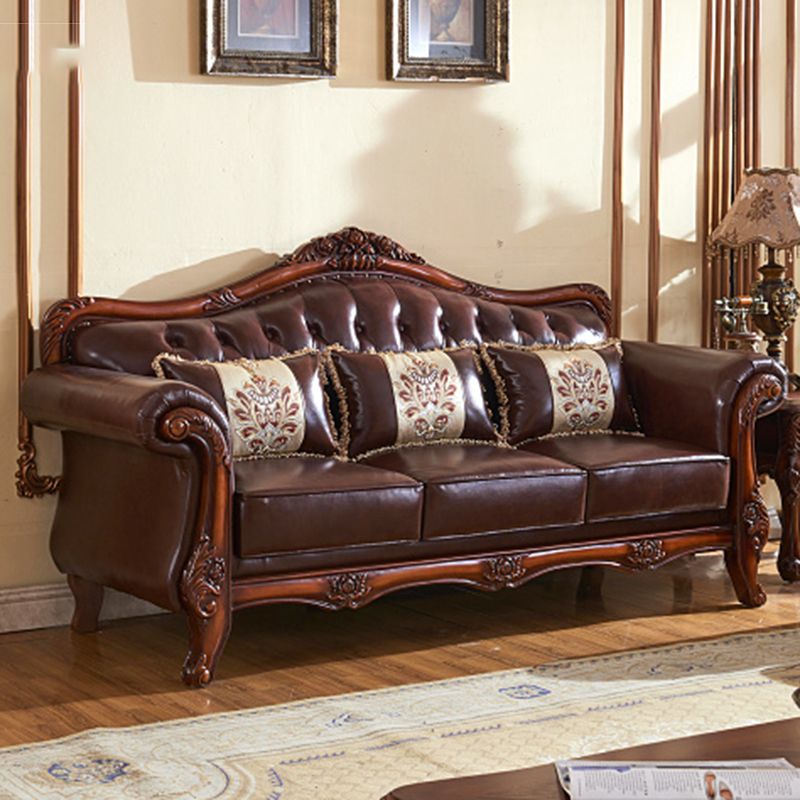 Sofá de cuero genuino Sofá con brazo enrollado con retroceso en marrón