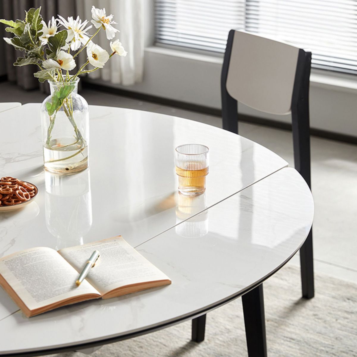 Stone Dining Table Round 4 Legs Dining Site Table, 51.18"x51.18"x29.9" Clearhalo 'Dining Tables & Seating' 'Dining Tables' 'dining_table' 'furn' 'furn_dining_table' 'Furniture' 'Kitchen & Dining Furniture' 1200x1200_8746d794-032a-4bd3-b42a-d819facdb95f