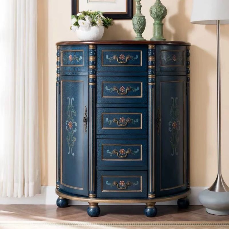 Industrial Bombe Accent Cabinet with Drawers and 2 Doors in Solid Wood Clearhalo 'Cabinets & Chests' 'cabinets_chests' 'furn' 'furn_cabinets_chests' 'Furniture' 'Living Room Furniture' 1200x1200_8747db76-9228-416e-9d24-ee5fd06202ba