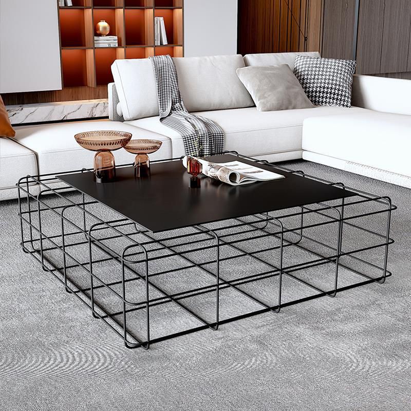 Mid-Century Modern Frame Coffee Table in Black with Iron Top