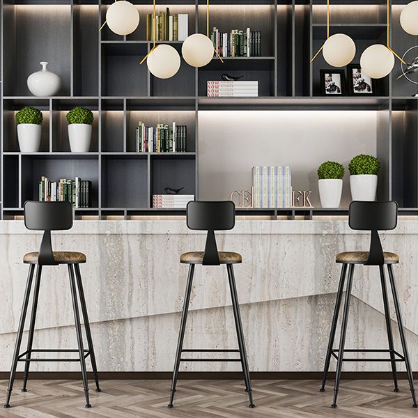 Modern Armless Backrest Counter Stool Iron Study Bar Stool with Leather Cushion and Pedal Clearhalo 'Bar Furniture' 'Bar Stools' 'bar_stools' 'furn' 'furn_bar_stools' 'furniture_bar_stools' 'Kitchen & Dining Furniture' 'kitchen&dining_furn' 'kitchen' 'kitchen_furn' Furniture' 1200x1200_87520566-3363-4b64-83a2-b25ee447a27d