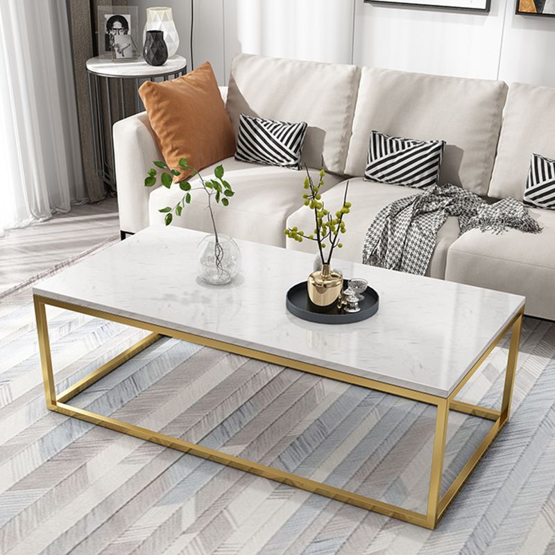 Glam Coffee Table with Metal Frame Base and Marble Top in White Clearhalo 'Coffee & Accent Tables' 'Coffee Tables' 'coffee_tables' 'furn' 'furn_coffee_tables' 'Furniture' 'Living Room Furniture' 1200x1200_87523a38-d150-40c4-aa06-2d2572379421