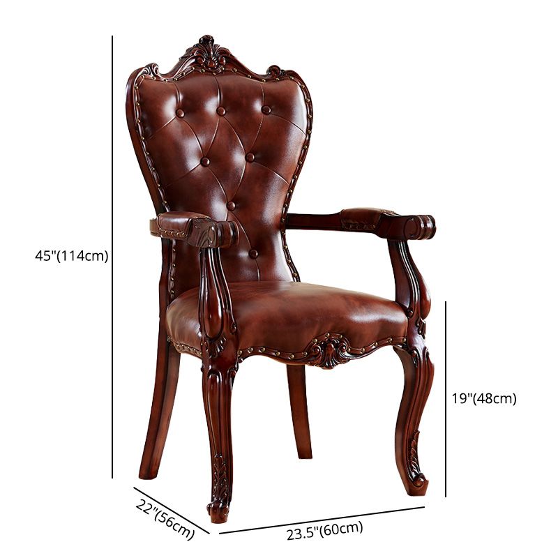 Victorian Dining Arm Chair Solid Back Side Chair with Wood Legs for Home Use Clearhalo ' kitchen&dining_furn' 'Dining Chairs' 'Dining Tables & Seating' 'dining_chair' 'furn' 'furn_dining_chair' 'Furniture' 'furniture_dining_chair' 'Kitchen & Dining Furniture' 'kitchen' 1200x1200_8758c9e2-a4f7-4b8f-af59-b824027acd5a