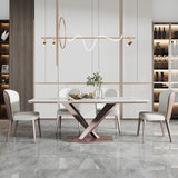 Glam Rectangle White Dining Table Sintered Stone Top Kitchen Dining Table with Pedestal Base Clearhalo ' dining_table' 'Dining Tables & Seating' 'Dining Tables' 'furn' 'furn_dining_table' 'Furniture' 'furniture_dining_table' 'Kitchen & Dining Furniture' 'kitchen&dining_furn' 'kitchen' 'kitchen_dining_table' 1200x1200_8758caa4-acb1-4efd-a209-02c0ec37a53e