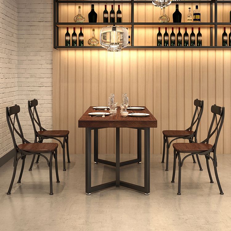 Rectangle Solid Wood Dining Table Industrial Style Brown Dining Table with Black Frame