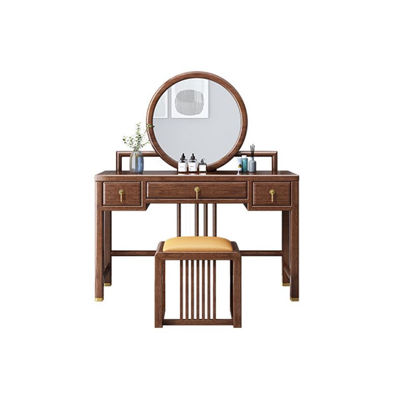 Tradicional 3 cajones de madera de nogal Magno de maquillaje Magno de escritorio en marrón