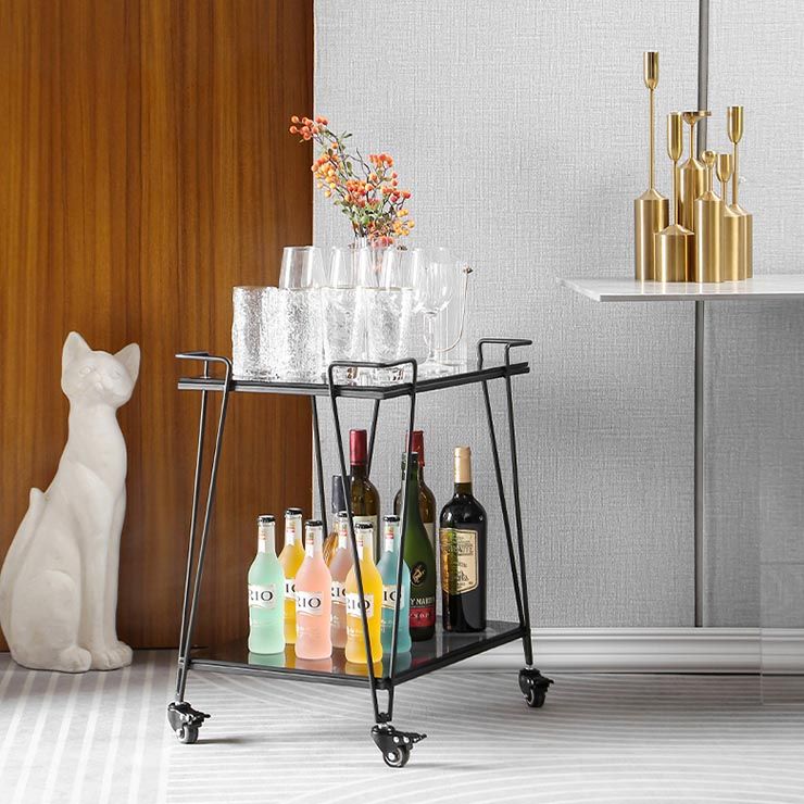 Contemporary 23.62"H Rolling Prep Table Rectangular Metal Prep Table for Dining Room