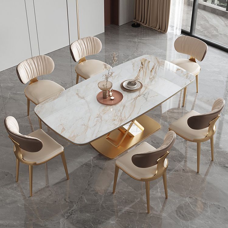 デザイナースタイル1/4/5/6/7ピース長方形ダイニングセット焼結ストーントップダイニングテーブルセット