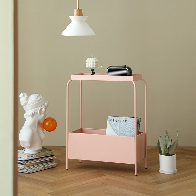 Mid-Century Corner Table Metal 4 Legs Side End Table with Storage