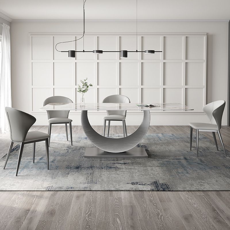 Contemporary Style Rectangle Table Sintered Stone Table with Metal Legs for Home Clearhalo 'Dining Tables & Seating' 'Dining Tables' 'dining_table' 'furn' 'furn_dining_table' 'Furniture' 'Kitchen & Dining Furniture' 1200x1200_87628fa1-58f7-46f2-b104-c682daeeaae9