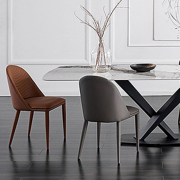 Modern Leather Curved Sloped Armless Chair Matte Finish Parsons Chair Clearhalo ' kitchen&dining_furn' 'Dining Chairs' 'Dining Tables & Seating' 'dining_chair' 'furn' 'furn_dining_chair' 'Furniture' 'furniture_dining_chair' 'Kitchen & Dining Furniture' 'kitchen' 1200x1200_8763eca8-7ba3-4294-a577-b607b0958efa