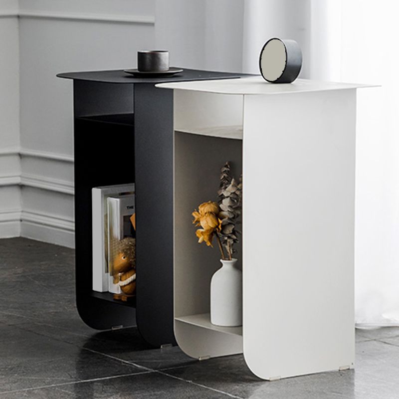 Mid-Century Rectangular Side Table Sled End Table with Shelves