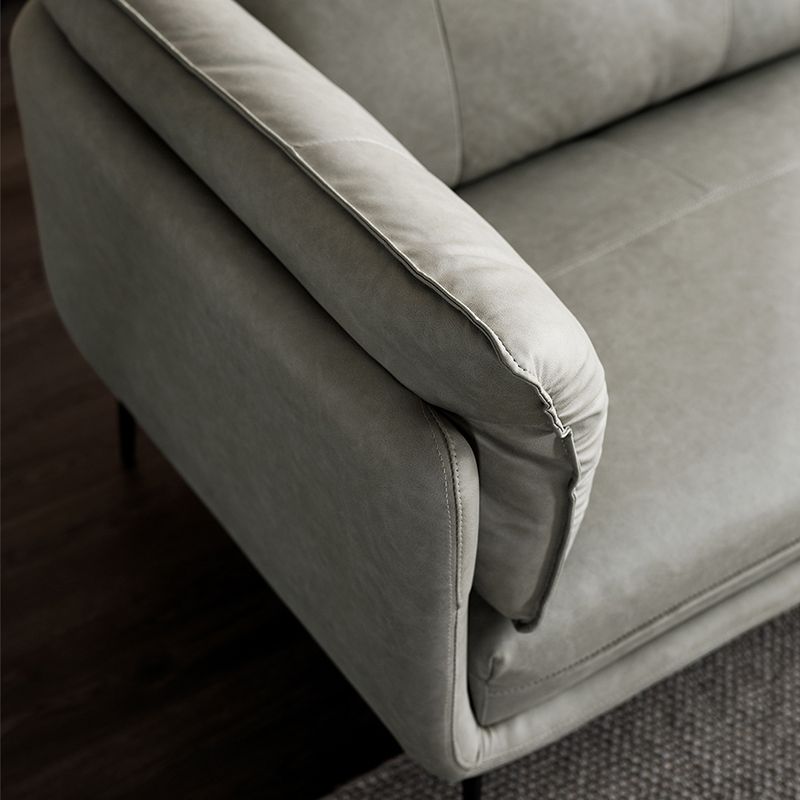 灰色のモダンなフェイクレザーソファステイン耐性タキシードアームソファ