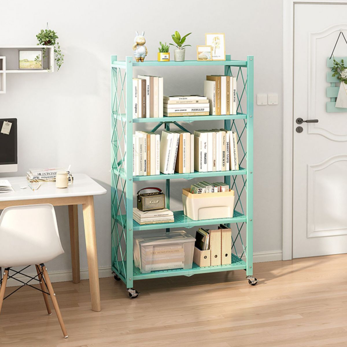 Libreria moderna in metallo, libreria geometrica aperta per qualsiasi stanza