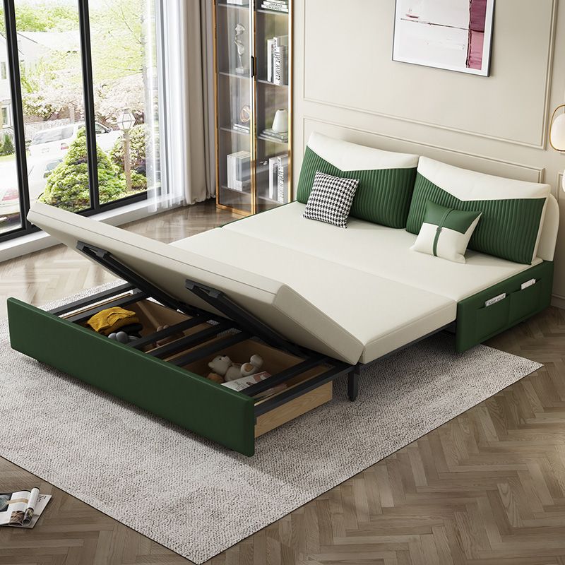 Contemporary Faux Leather Futon And Mattress, Storage Sleeper Sofa in Green and White Clearhalo 'furn' 'furn_futons' 'Furniture' 'Futons & Daybeds' 'Futons' 'Living Room Furniture' 1200x1200_877410f9-4619-4c9c-948d-e06bc296590f
