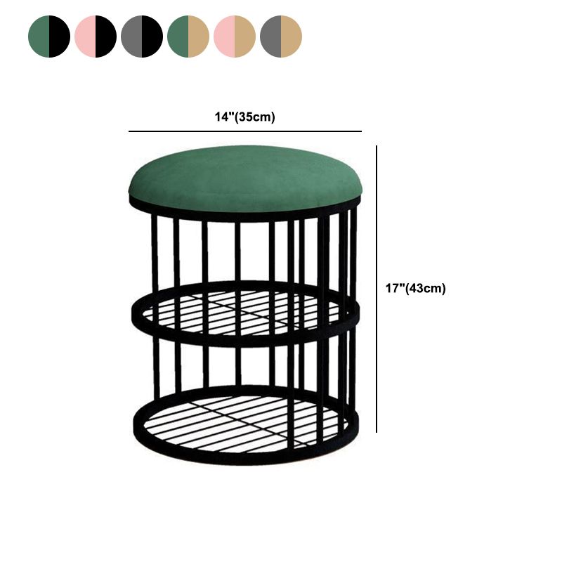 Industrial Cylinder Shape Ottoman Plain Velvet Metal Frame Shelved Storage Pouf Clearhalo 'furn' 'furn_ottomans_poufs' 'Furniture' 'Living Room Furniture' 'Ottomans & Poufs' 'ottomans_poufs' 1200x1200_87757660-ff8f-4c41-8562-5ccfd968ee73