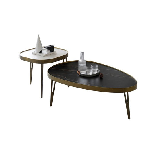 Tavolo da cocktail glam 3 gambe in finta pietra ovale/tavolino quadrato