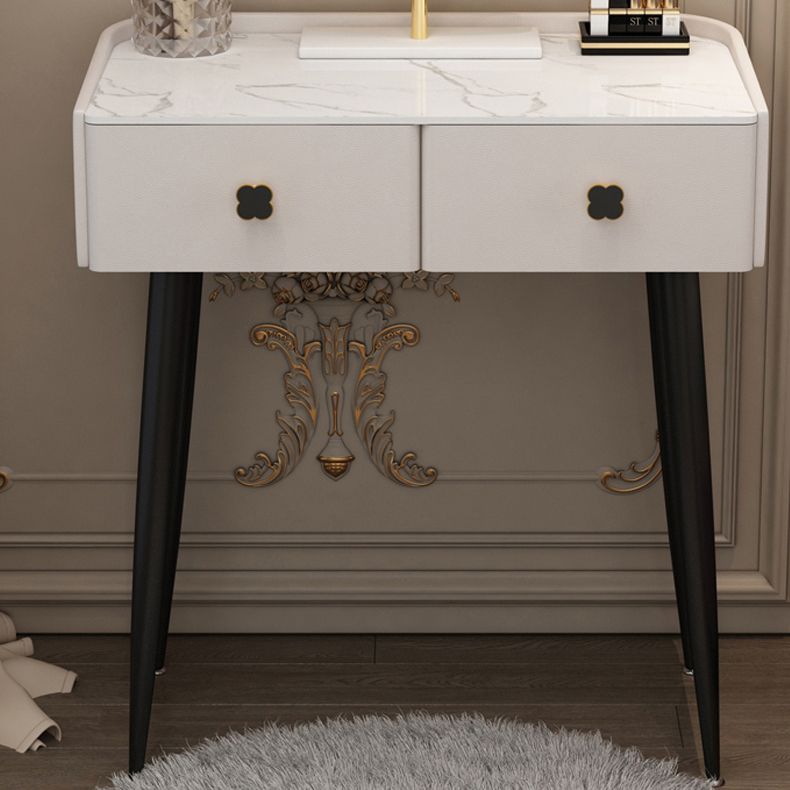 Glam Faux Leather Makeup Counter Bedroom Vanity Dressing Table with Drawer