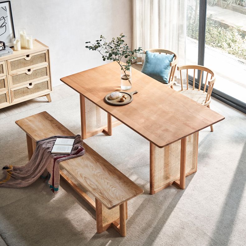 Rectangle Wood Dining Table Modern White Oak Table in Walnut with Double Pedestal Clearhalo ' dining_table' 'Dining Tables & Seating' 'Dining Tables' 'furn' 'furn_dining_table' 'Furniture' 'furniture_dining_table' 'Kitchen & Dining Furniture' 'kitchen&dining_furn' 'kitchen' 'kitchen_dining_table' 1200x1200_8778d4ad-de92-4f41-85cb-c83f66725704