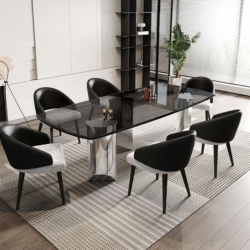 Contemporary Kitchen Dinner Table Rectangle  Glass Top Dining Table