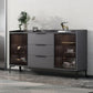 Glam Style Sideboard Black Sintered Stone Top Server with Door and Drawer
