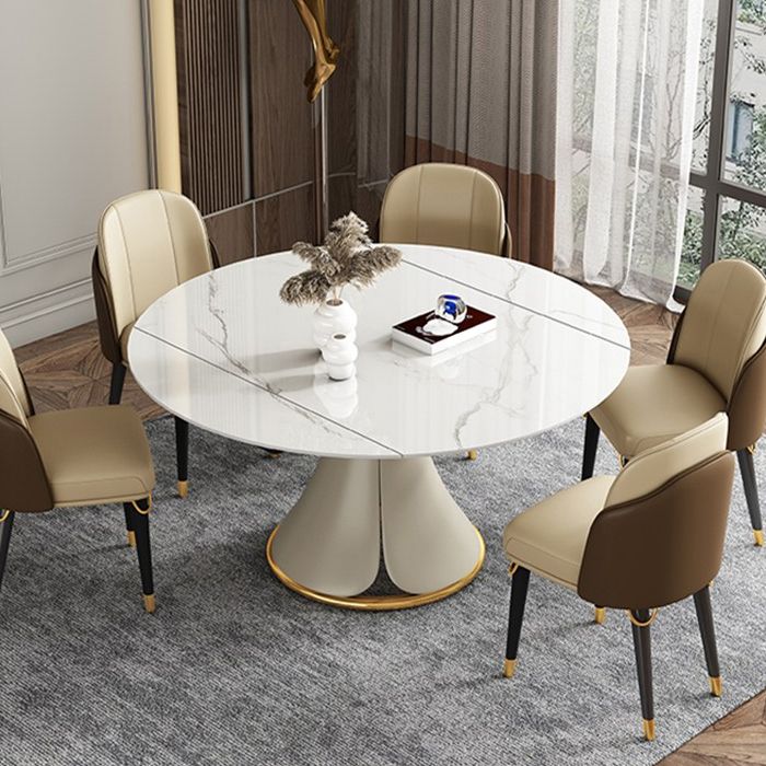 Glam 1/4/5/6/7/9 Pieces White Dining Table Set with Stone Top Round Scalable Dinette Set Clearhalo 'Dining Room Sets' 'Dining Tables & Seating' 'dining_room_set' 'furn' 'furn_dining_room_set' 'Furniture' 'furniture_dining_room_set' 'Kitchen & Dining Furniture' 'kitchen&dining_furn' 'kitchen' 1200x1200_87815b65-019b-4b06-815b-0e27db65f767