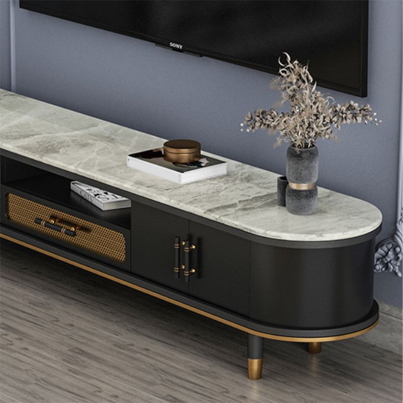 Glam Stone TV Stand Console Black Open Storage Media Console with Doors Clearhalo 'furn' 'furn_tv_stands_entertainment_centers' 'Furniture' 'Living Room Furniture' 'TV Stands & Entertainment Centers' 'TV Stands & Media Storage Furniture' 'tv_stands_entertainment_centers' 1200x1200_878245f4-78d8-4ebb-9c8d-25678fc39bf9