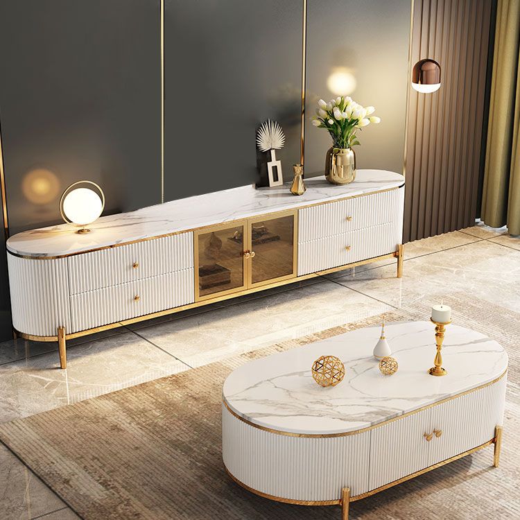 Marble Glam TV Console White 4 Drawers Media Console with Doors Clearhalo 'furn' 'furn_tv_stands_entertainment_centers' 'Furniture' 'Living Room Furniture' 'TV Stands & Entertainment Centers' 'TV Stands & Media Storage Furniture' 'tv_stands_entertainment_centers' 1200x1200_8784f29d-566f-4633-b101-aaf7f2d43cc0