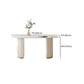 Linen White Finish Modern Oval Stone Top Dining Table with Double Pedestal Base