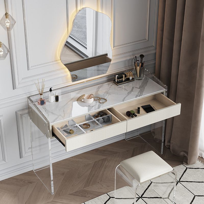 White Make-up Vanity with 2 Drawers and Stool for Bedroom 31.5" High Clearhalo 'Bedroom Furniture' 'furn' 'furn_makeup_vanities' 'Furniture' 'Makeup Vanities' 'makeup_vanities' 1200x1200_878971e4-0240-4b51-92c6-e286ac5cd74d