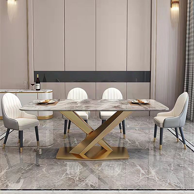 Modern Sintered Stone Rectangle Dining Room Table with Microfiber Leather Chairs for Home Clearhalo 'Dining Room Sets' 'Dining Tables & Seating' 'dining_room_set' 'furn' 'furn_dining_room_set' 'Furniture' 'furniture_dining_room_set' 'Kitchen & Dining Furniture' 'kitchen&dining_furn' 'kitchen' 1200x1200_8791d147-381b-42b6-9c79-12af5080ba14