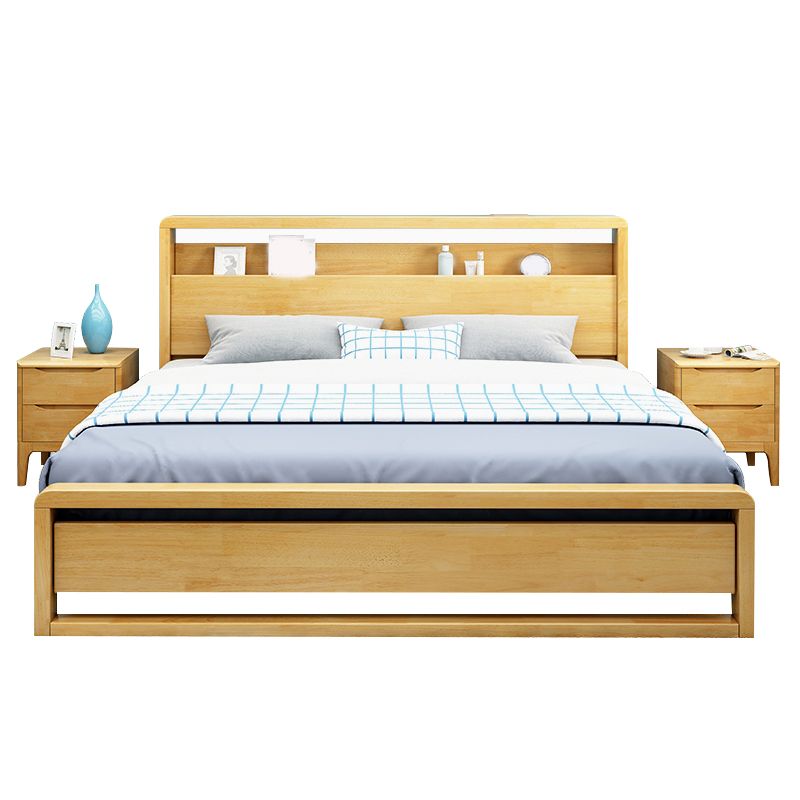 Eigentijds standaardbed met planken en rechthoekige hoofdeinde