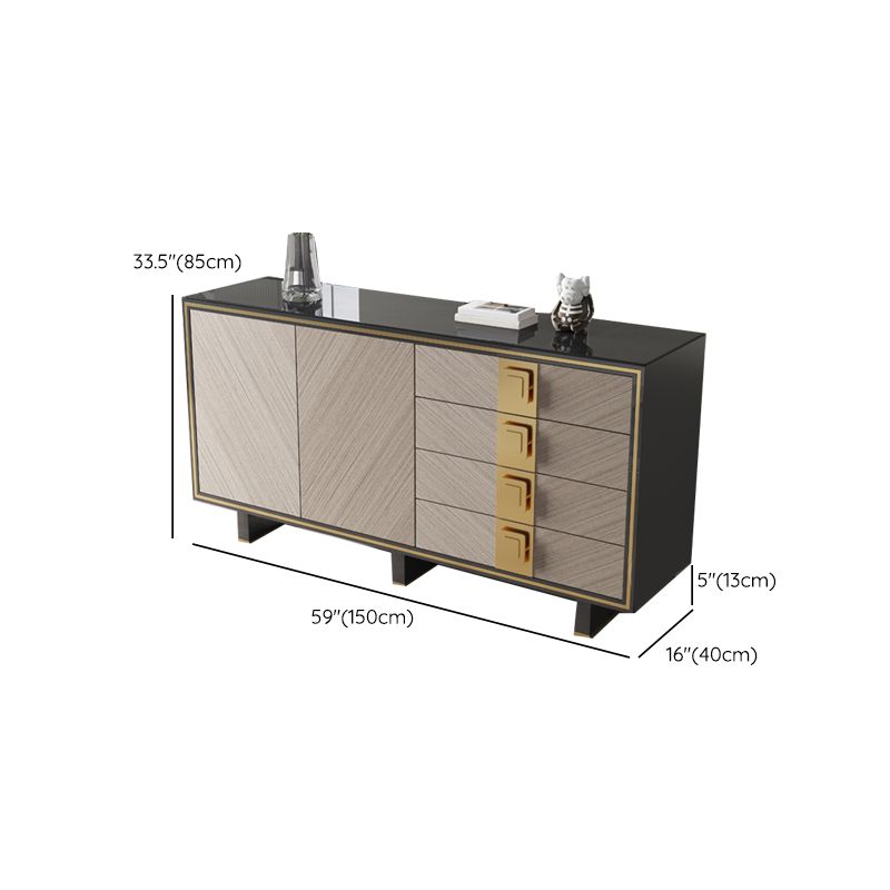 Credenza di sideboard nera glam di credenza a 4 cassetti con 2 porte per soggiorno