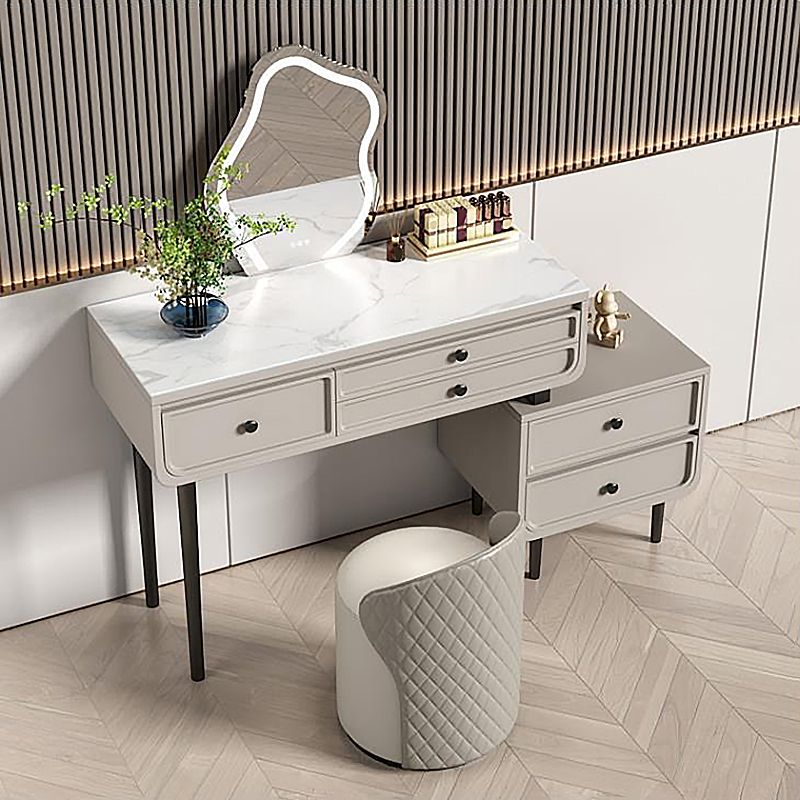 Wood and Metal Vanity Table in Grey/White 5 Storage Drawers Makeup Desk Clearhalo 'Bedroom Furniture' 'furn' 'furn_makeup_vanities' 'Furniture' 'Makeup Vanities' 'makeup_vanities' 1200x1200_879cd7aa-687d-496b-9ea6-d2935f9e22f8