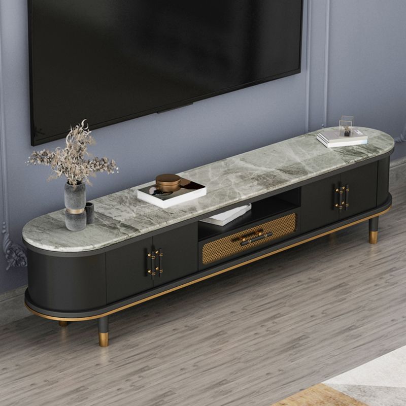 Glam Stone TV Stand Console Black Open Storage Media Console with Doors Clearhalo 'furn' 'furn_tv_stands_entertainment_centers' 'Furniture' 'Living Room Furniture' 'TV Stands & Entertainment Centers' 'TV Stands & Media Storage Furniture' 'tv_stands_entertainment_centers' 1200x1200_879e9771-aa69-4f86-9e4c-7249ee45a362