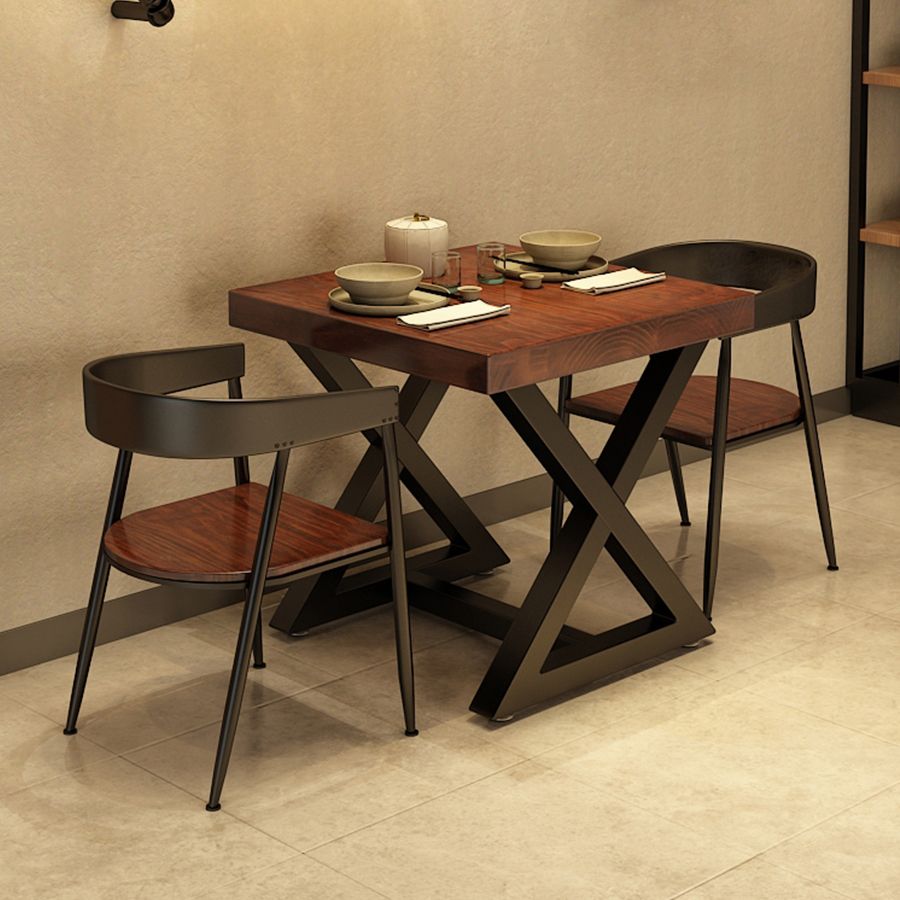 Square Wooden Dining Table Industrial Brown Top Table with Black Frame Clearhalo 'Dining Tables & Seating' 'Dining Tables' 'dining_table' 'furn' 'furn_dining_table' 'Furniture' 'Kitchen & Dining Furniture' 1200x1200_87a06779-efe5-4258-aa3d-646e52578e1e