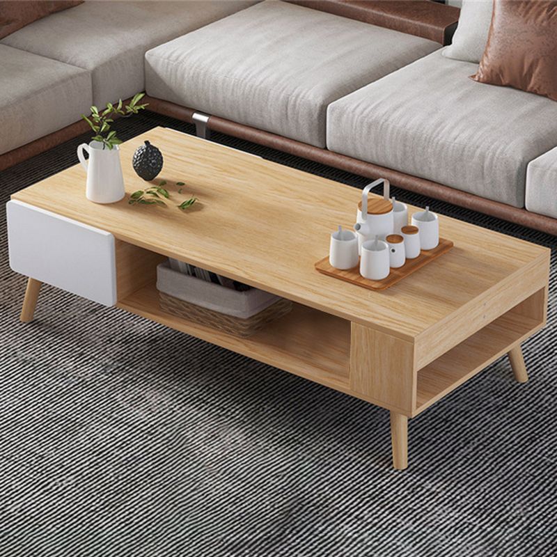 Modern Rectangle Wooden Coffee Table 4 Legs Cocktail Table with Storage Clearhalo 'Coffee & Accent Tables' 'Coffee Tables' 'coffee_tables' 'furn' 'furn_coffee_tables' 'Furniture' 'Living Room Furniture' 1200x1200_87a246d2-1478-4245-9c5f-70473b6a23ca