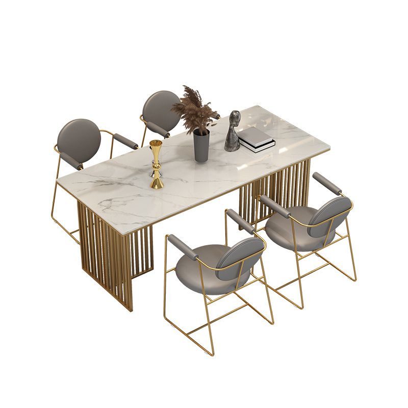 Steen bovenste eettafel eigentijdse rechthoektafel met dubbele voetstukbasis