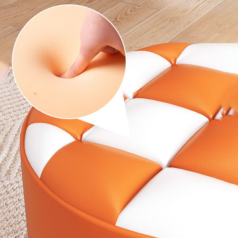 Mid-Century Modern Pouf Ottoman Faux Leather Tufted Square Pattern Round Ottoman Clearhalo 'furn' 'furn_ottomans_poufs' 'Furniture' 'Living Room Furniture' 'Ottomans & Poufs' 'ottomans_poufs' 1200x1200_87a43617-6ac6-4d15-82ed-7f76c304882b