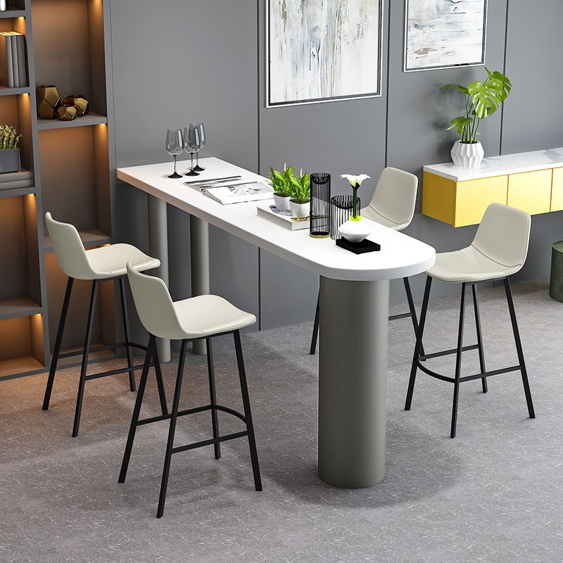 Juego de mesa de bar blanca contemporánea, mesa de bar con tapa de piedra de 1/3/5 piezas y taburetes de cuero