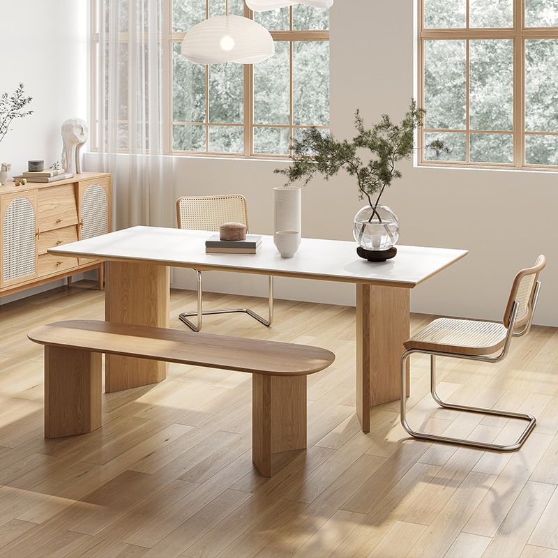 Contemporary Rectangle Table Sintered Stone Table with Wood Legs for Kitchen Clearhalo 'Dining Tables & Seating' 'Dining Tables' 'dining_table' 'furn' 'furn_dining_table' 'Furniture' 'Kitchen & Dining Furniture' 1200x1200_87b20af8-3b22-4dc1-b502-742c3f322114