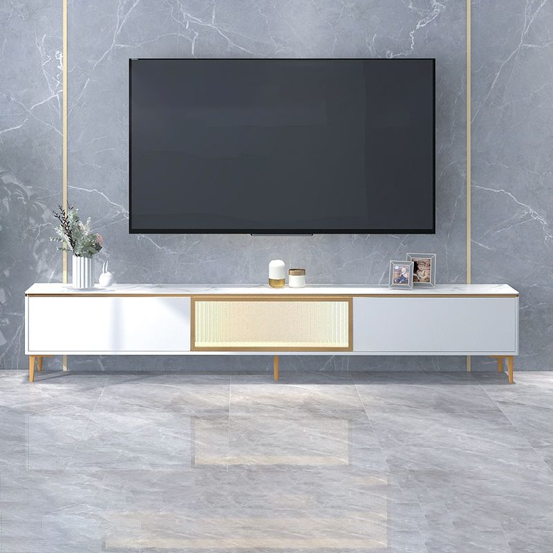 Gabinete de TV de almacenamiento blanco de estilo de piedra estilo glam estilo con 2 cajones