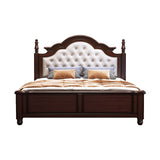 57.08" High Bed Mid-Century Modern Rubberwood Standard Bed with Upholstered Headboard