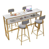 Glam Style Rectangle Bar Table Faux Marble Bistro Bar Desk with Footrest