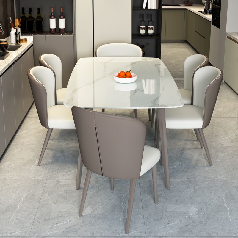 Modern Rectangular White Stone Top Dining Table with 4 Legs Base Clearhalo 'Dining Tables & Seating' 'Dining Tables' 'dining_table' 'furn' 'furn_dining_table' 'Furniture' 'Kitchen & Dining Furniture' 1200x1200_87b9bc0d-ff03-4d81-8b0f-0e32175d62b6