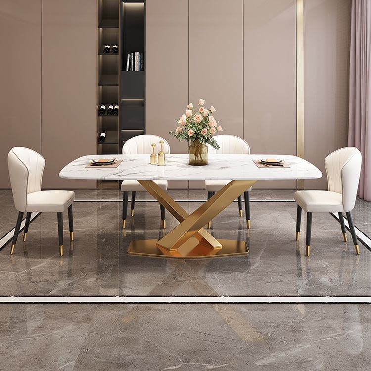Modern Marble Table Set of 5/7 with Rectangle Table Dining Set with PU Leather Chairs Clearhalo 'Dining Room Sets' 'Dining Tables & Seating' 'dining_room_set' 'furn' 'furn_dining_room_set' 'Furniture' 'furniture_dining_room_set' 'Kitchen & Dining Furniture' 'kitchen&dining_furn' 'kitchen' 1200x1200_87ba426e-7495-4d76-a2c9-e7ad574859f8
