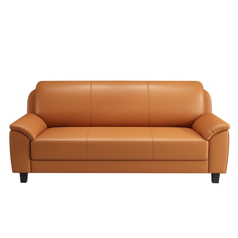 コンテンポラリーフェイクレザーソファウッドフレームピロートップアームソファ