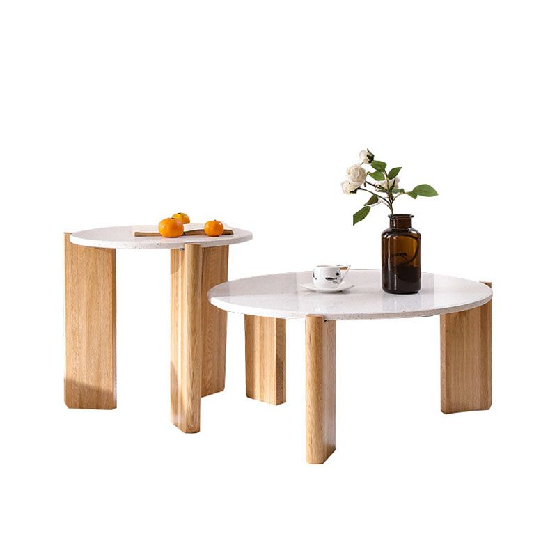 Modern White Round Coffee Table with Three Wood Legs Coffee Table Clearhalo 'Coffee & Accent Tables' 'Coffee Tables' 'coffee_tables' 'furn' 'furn_coffee_tables' 'Furniture' 'furniture_coffee_tables' 'Living Room Furniture' 1200x1200_87bbfaf4-0869-4ca3-8a99-c08deda33b09